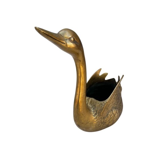 Solid Brass Swan Figurine Planter Vase Candle Holder 10" T Vintage Made in Korea - Picture 7 of 12